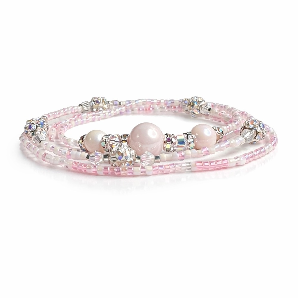 Pink & Pearls - Stretchy Beaded Bracelet Stack